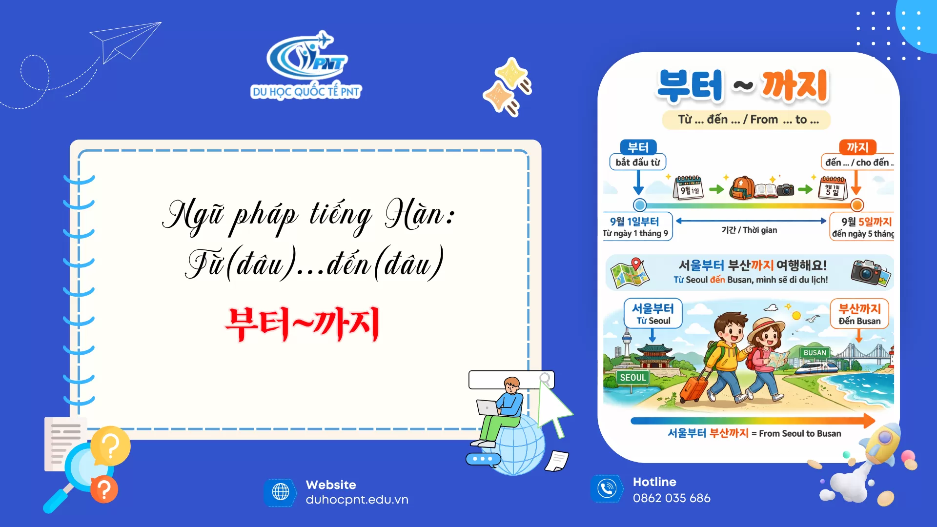 TÌM HIỂU NGỮ PHÁP TIẾNG HÀN 부터 ~ 까지 - “Từ đâu…đến đâu…” CÙNG TRUNG TÂM NGOẠI NGỮ PNT